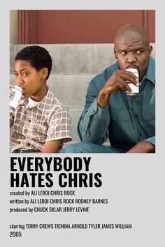 an advertisement for the movie everybody hates christ, featuring two young boys sitting on steps