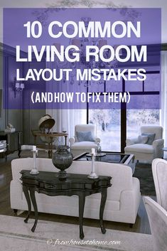 a living room with purple walls and furniture in it, the text reads 10 common living room