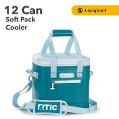 a cooler bag with the words rtic on it and an additional strap to hold it