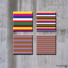 four different colored stripes are arranged on the concrete wall, and one has been painted in bright