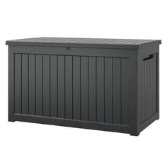 an outdoor storage box with the lid closed and no doors on it, in dark grey