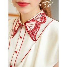 Butterfly Elegance Ruffle Blouse Butterfly Outfits Aesthetic, Embroidery Transparent, Weird Clothing, Detail Clothes, Embroidery Collar, Smink Inspiration, Sleeveless Shirts, Patterns Design, Butterfly Embroidery