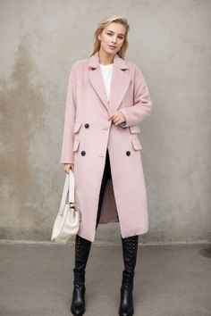 ★★ Welcome to my Ylistyle's shop！！！ Our pink long wool coat, every detail of the coat is handled very well. Made of high-quality fabric, giving you a good touch and very comfortable to wear. Can be customized to your size. It's a great gift for mom or friend. ★★FEATURES 50% wool, 50% fiber nylon polyester Polyester lining Two side pockets Front buttons closure Long coat Overcoat Pink wool coat Autumn winter wool coat Dry clean ★★ More color  https://etsy.me/3YxFN9z ★★ The model's height approx 1 Pink Coat Outfit Winter, Pink Coat Outfit, Trench Coat Winter, Long Wool Coat Women, Pink Wool Coat, Winter Coat Women, Wool Winter Coat, Coat Autumn, Long Wool Coat