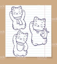 four cats in different poses on lined paper royalty illustration - art nouveau style stock photo