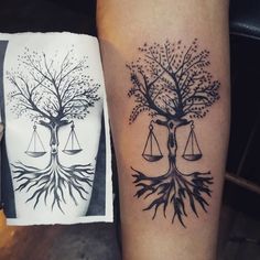 a couple of tattoos that have trees on them with the same amount of roots growing out of them