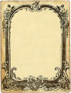 an old fashioned frame with scrolls and flowers on the edges is shown in sepia