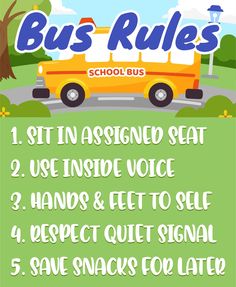 the bus rules for school buses are shown in this graphic above it's description