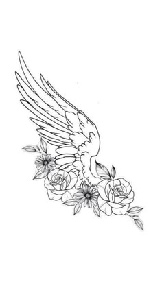 a bird with wings and flowers on it's back