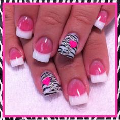 Zebra print Pink And White Nails, Pretty Nail Designs, Animal Print Nails, White Zebra, Hot Nails, Fabulous Nails, Cute Nail Designs, Fancy Nails