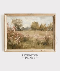 a painting hanging on the wall next to a white wall with an inscription that reads, lexington prints