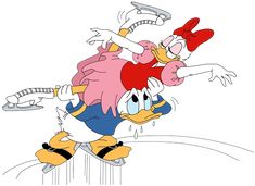 an image of donald duck and daisy duck skating on the ice with their arms in the air