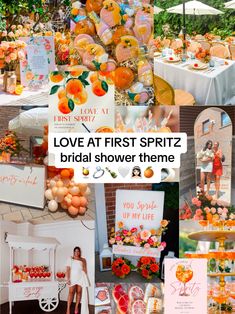 a collage of different pictures with the words love at first spiritz bridal shower theme