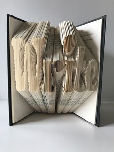 an open book with folded pages in it