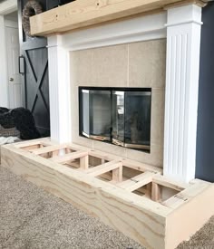 the fireplace is being built and ready to be put into its new place in the living room