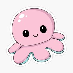 an adorable pink octopus sticker with black eyes and large, dark - eyed eyes