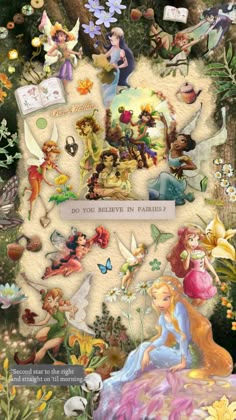 the disney princesses collage is shown with many different pictures and words on it