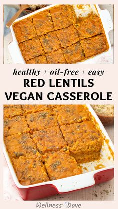 healthy, oil - free and easy red lentils vegan casserole recipe