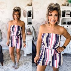 Someday When Striped Romper Rachel Clark, Styling Guide, Hair 2024, Striped Rompers, New Inventory, Fall Clothes, Jumpsuits For Women, Style Guides, Beauty Fashion