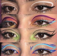 Graphic Liner Makeup Easy, Paramore Makeup, Lash Line Eyeliner, Colorful Eyeliner Looks, Fun Eyeliner Looks, Rave Party Aesthetic, Artistic Eyeliner, Eyeliner Style, Line Eyeliner