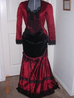 Ladies Red Victorian Gown Bustle gown Bustle dress costume Dicken's costume  Walking gown  dupioni silk gown cosplay by customecostumer on Etsy Fitted Gothic Gown For Fancy Dress, Gothic Fitted Gown For Fancy Dress, Velvet Corset Dress For Costume Party, Costume Dress With Boned Bodice And Fitted Design, Fitted Costume Dress With Boned Bodice, Fitted Velvet Ball Gown, Fitted Velvet Dress With Boned Bodice, Victorian Floor-length Costume Dress, Fitted Dress With Boned Bodice For Costume