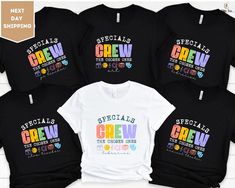 Specials Crew Teacher Shirts, Matching Elective Teacher, Teacher Shirt, School Tee, Dream Team Tee, Teacher Gift, Gift for her, Gift for him ORDERING: 1. Review all photos 2. Choose Size and Color from drop-down menu 3. If personalization box is available, add your text color 4. Add each shirt to cart one at a time 5. Click "Add to Cart" - you can go back to add more products 6. Click "Proceed to Checkout" 7. Add note to seller for any requests * We use several different brand shirts, all of them are premium quality and soft shirts. The brands we send may vary depending on our stock situation. * We guarantee 100% satisfaction. The brands we use in- clude premium quality shirt brands such as Bella Canvas, Gildan Soft Style, Circle, Outlash. BULK DISCOUNTS AND SPECIAL REQUESTS: We offer bulk Teacher Team, School Tees, School Staff, Teacher Teacher, Brand Shirts, Teacher Tees, Team Gifts, Crew Shirt, Branded Shirts