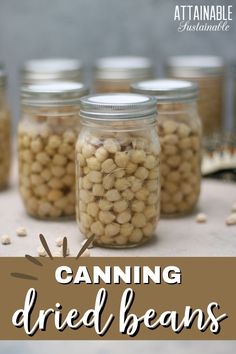 canning dried beans in jars with text overlay