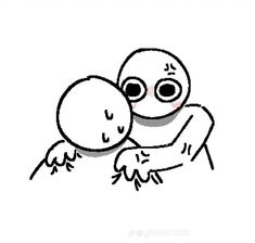 a cartoon character hugging another character with their eyes closed and one arm around the other