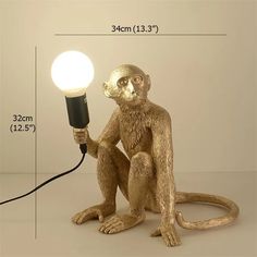 48182087221552|48182087254320 Monkey Lamp, Monkey Wall, Led Art, Gold Pendant Lighting, Gold Floor Lamp, White Light Bulbs, Black Wall Lamps, Studio Living, Gold Table Lamp