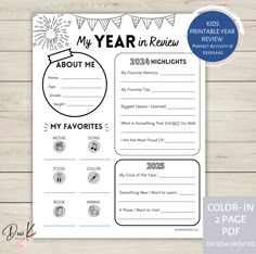 the new year in review activity sheet is shown