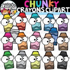 the clip art for chunk crayonsclipart is shown in different colors and sizes