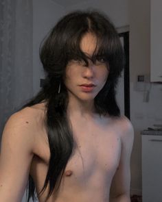 Mens Hairstyles Layered, Alt Guys With Long Hair, Whojunior Long Hair, Whojunior Hair, Black Men With Straight Hair, Men With Long Hair And Bangs, Goth Hair Male, Guy With Long Brown Hair, Guy Long Black Hair