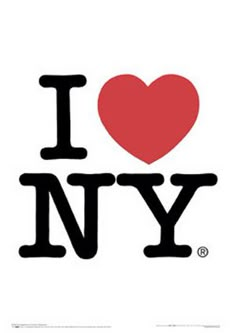 the i love new york sticker is shown in black and red on a white background