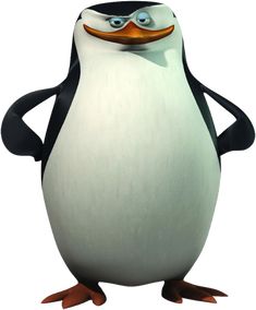 a cartoon penguin is standing with his hands behind his back and eyes wide open, smiling