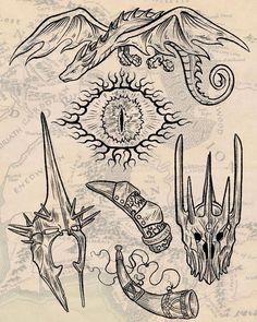 an image of some tattoos on a piece of paper that is drawn in pencil and ink