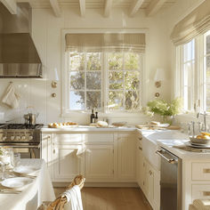 the kitchen is clean and ready to be used for cooking or baking, as well as eating utensils