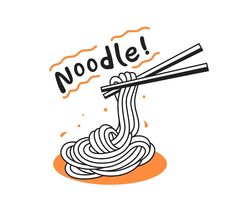 noodles and chopsticks with the word noodle written on it in black ink