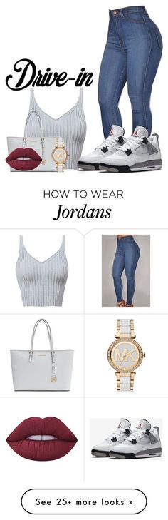 "WINE & DINE" by officially-beautiful on Polyvore featuring NIKE, MICHAEL Michael Kors, Michael Kors, Lime Crime, DateNight, drivein and summerdate Sneakers Summer Outfit, How To Wear Jordans, Outfit Jordan, Jordans Shoes, Womens Running, Nike Womens, Trendy Sneakers