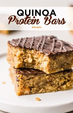 two chocolate chip protein bars stacked on top of each other with the title in the middle