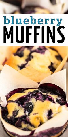 blueberry muffins in a bowl with text overlay