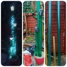 three different types of lights in the garden