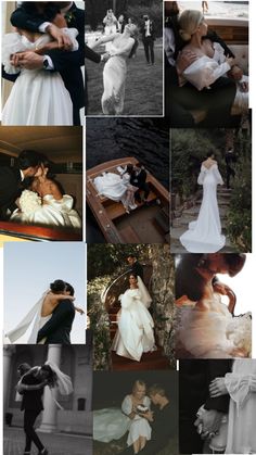 a collage of wedding photos with bride and groom