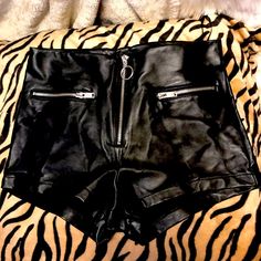 Faux Leather Shirt Shorts. With Zipper In Front And Two Small Zipper Pockets. Never Worn. In Excellent Condition. Stretchy Pleather. Waist 28”. Edgy High-waisted Faux Leather Shorts, Trendy High Waist Faux Leather Shorts, Trendy High-waist Faux Leather Shorts, Edgy Fitted Shorts With Zipper Closure, Trendy Faux Leather Shorts For Night Out, Trendy High-waisted Shorts With Zipper Closure, Trendy Fitted Shorts With Zipper Closure, Trendy High-waisted Zipper Closure Shorts, Trendy High-waisted Shorts With Zipper