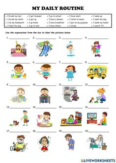 the daily routine worksheet for kids to learn how to use it in english