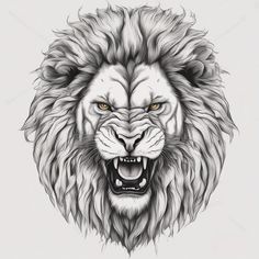 a black and white drawing of a lion's face