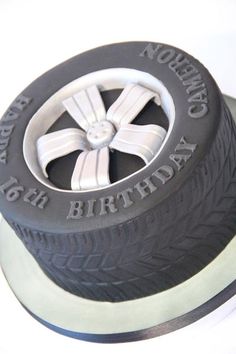 a birthday cake made to look like a tire