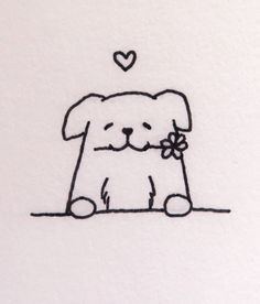 a drawing of a dog holding a flower in its mouth