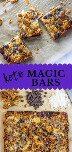 keto magic bars with nuts and raisins on top