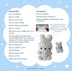 the instructions for crocheted amigurt animals are shown in this page,