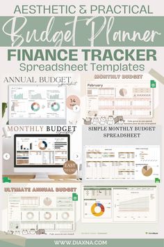 a bunch of finance trackers with text overlaying the image and below it