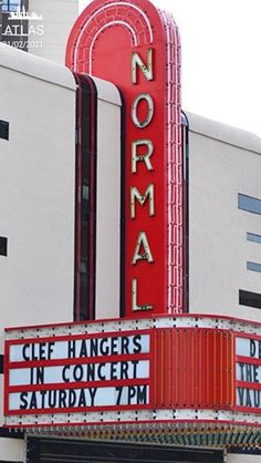 the marquee is red and white with black lettering